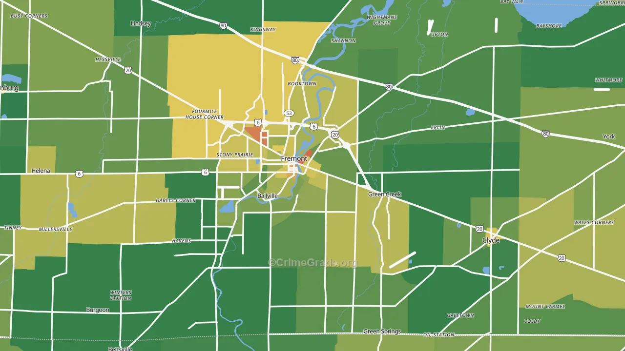 Sandusky County, OH Map of Drug-Related Crime Rates