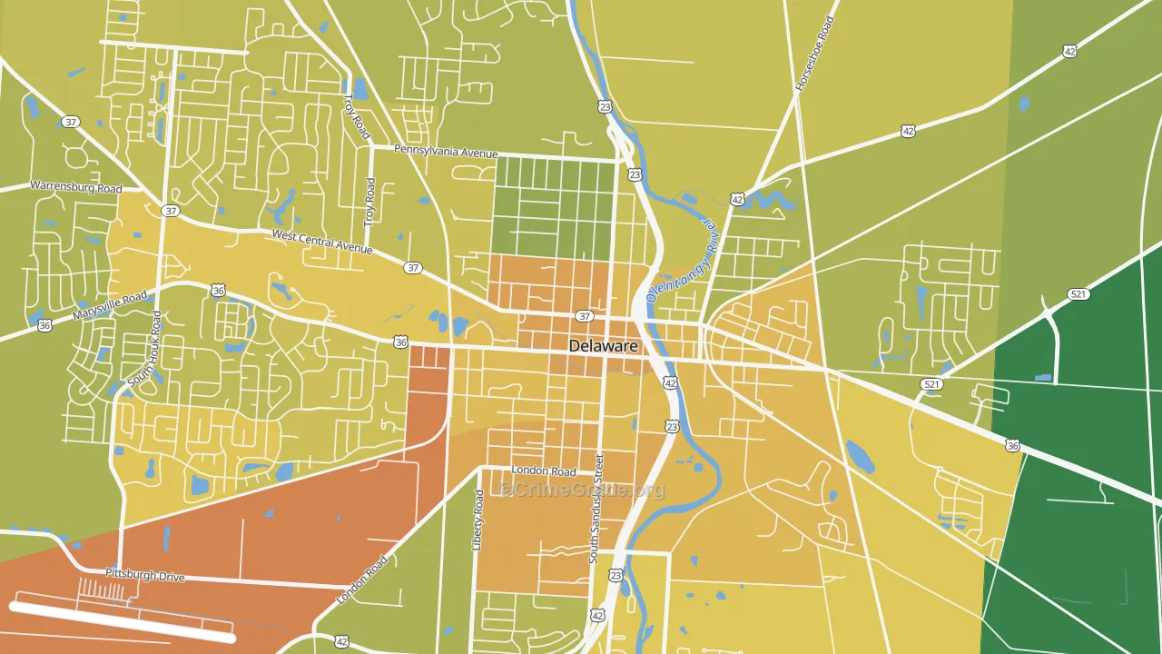 Sandusky Street Historic District, Delaware, OH Map of Drug-Related Crime Rates