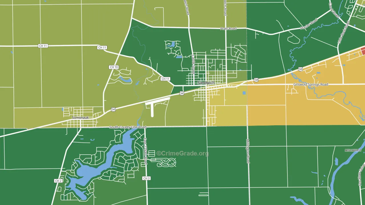 Sandwich, IL Map of Drug-Related Crime Rates