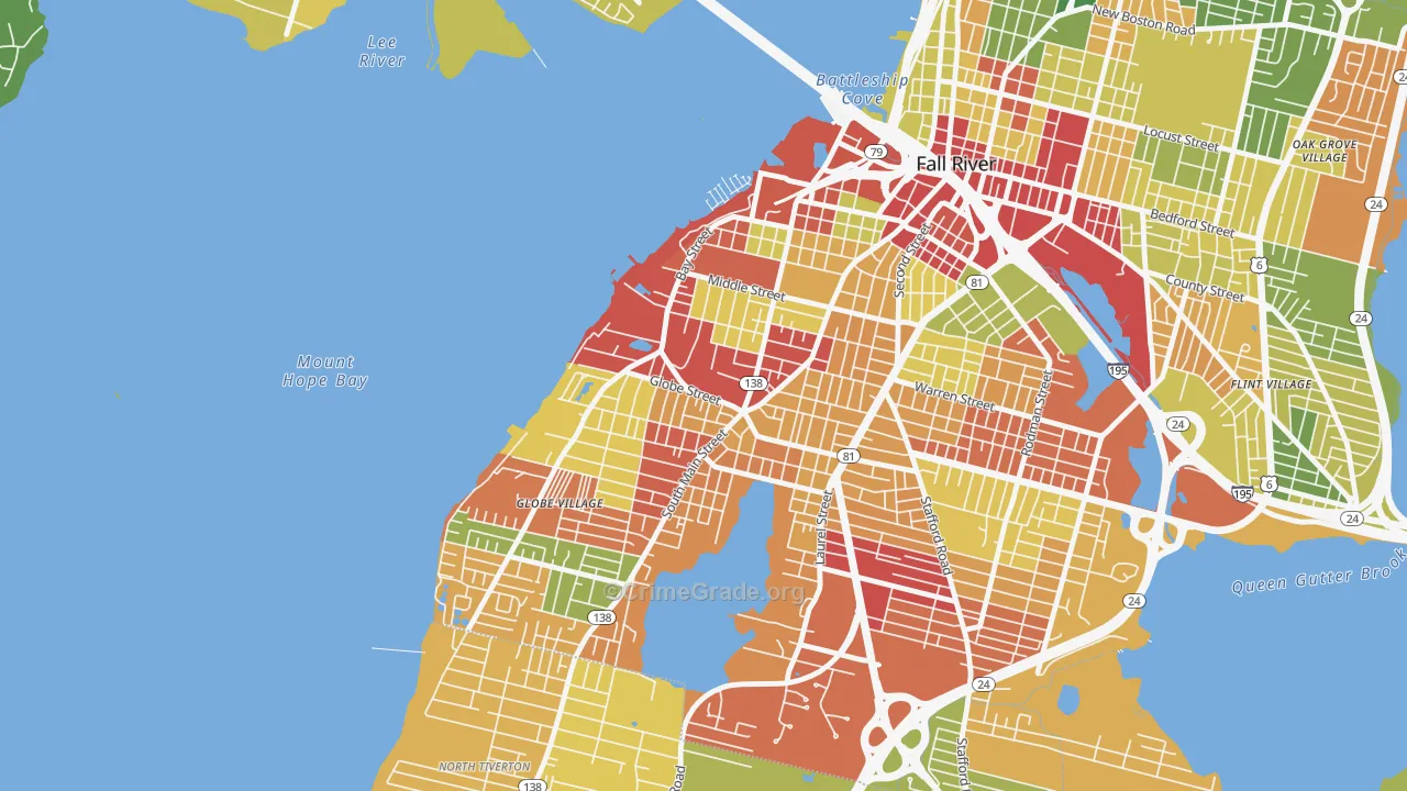 Sandy Beach, Fall River, MA Map of Drug-Related Crime Rates