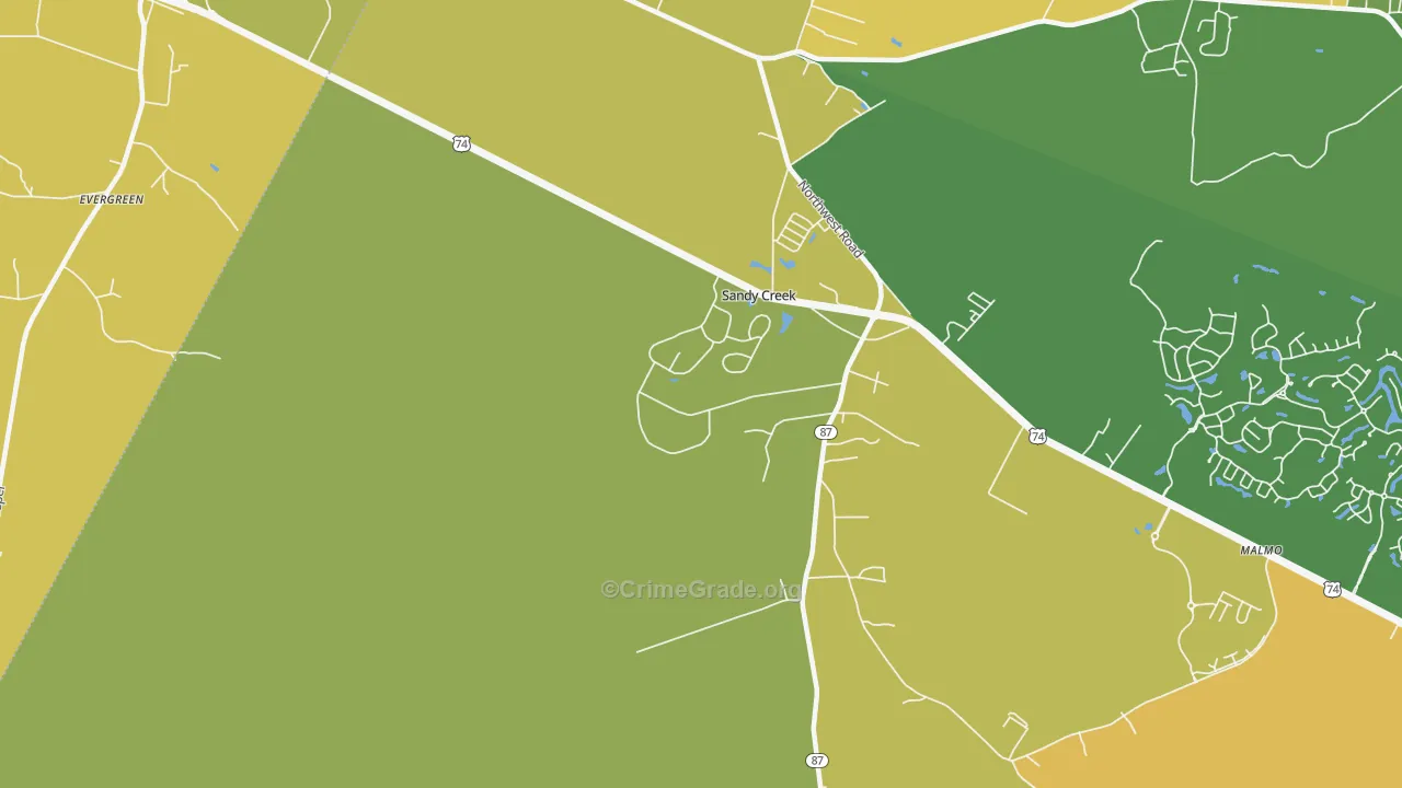 Sandy Creek, NC Map of Drug-Related Crime Rates