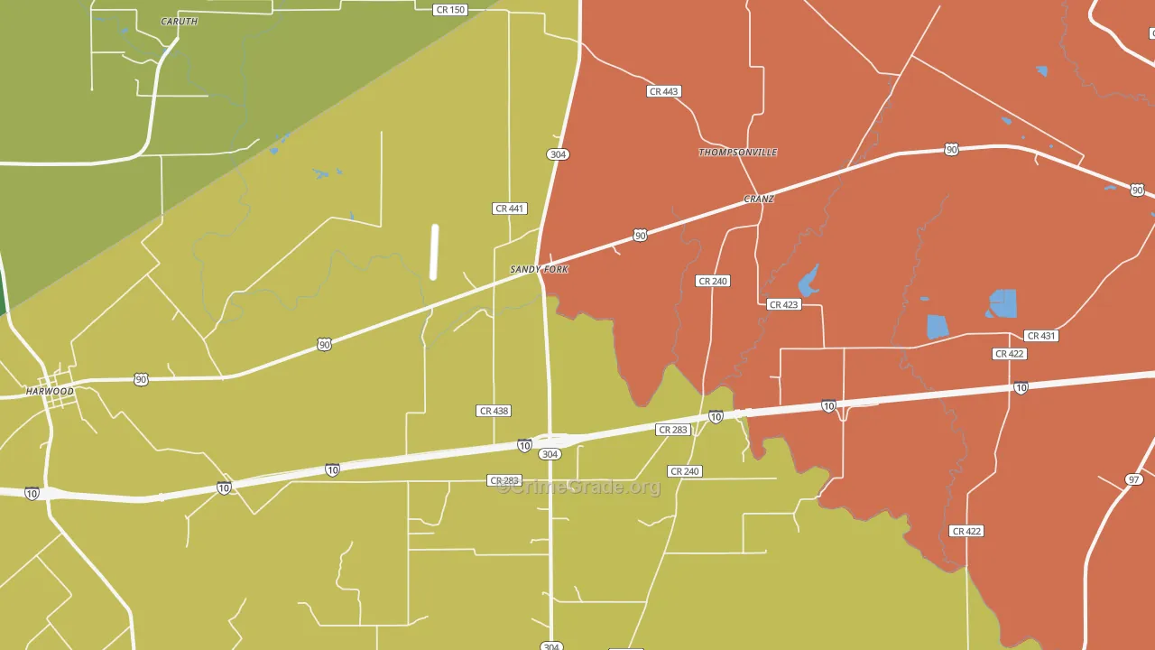 Sandy Fork, TX Map of Drug-Related Crime Rates