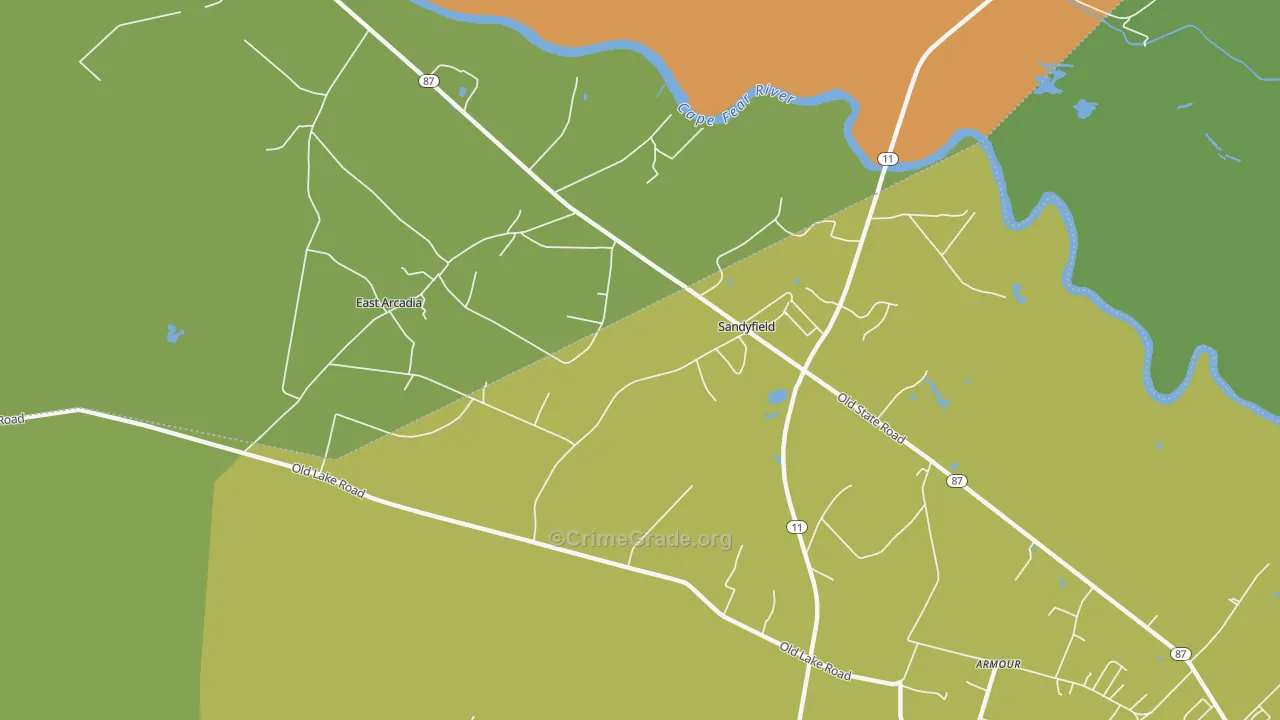 Sandyfield, NC Map of Drug-Related Crime Rates