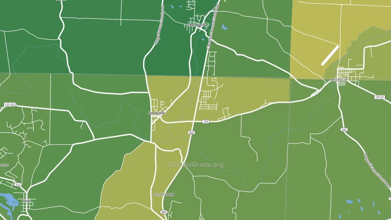 Sandyville, OH Map of Drug-Related Crime Rates