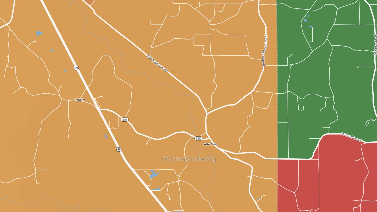Sanford, MS Map of Drug-Related Crime Rates