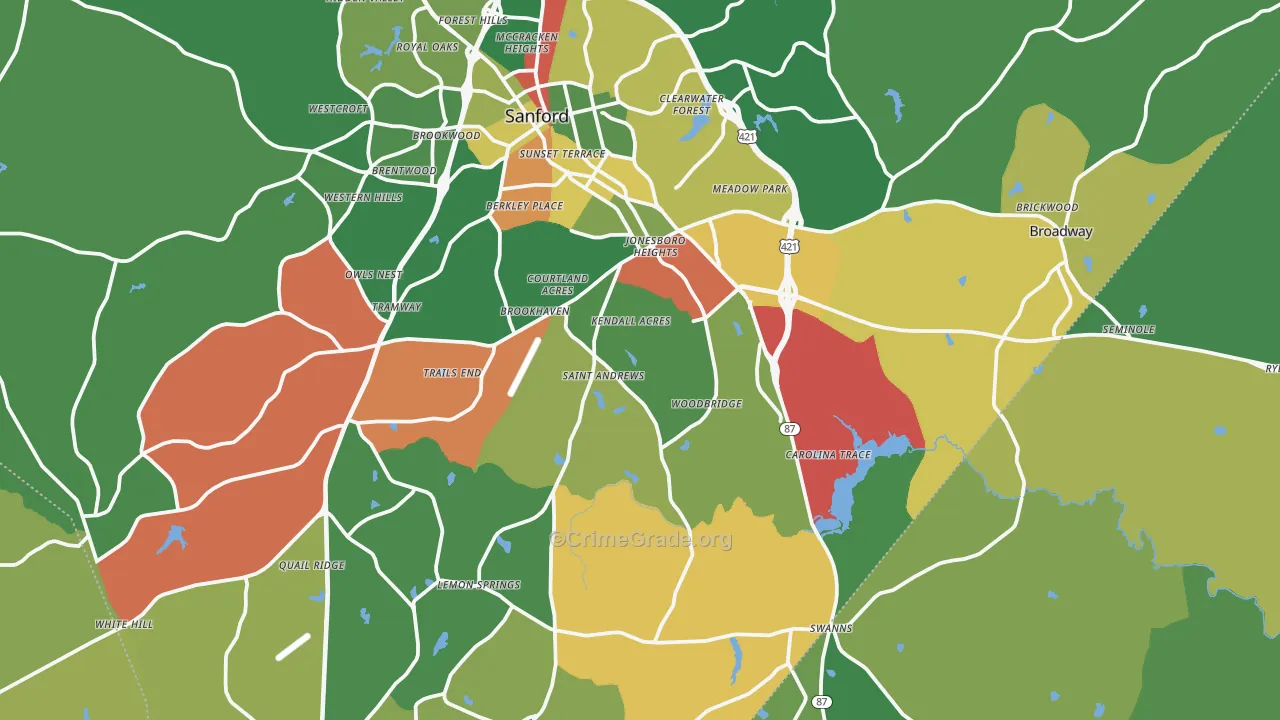 Sanford, NC Map of Drug-Related Crime Rates