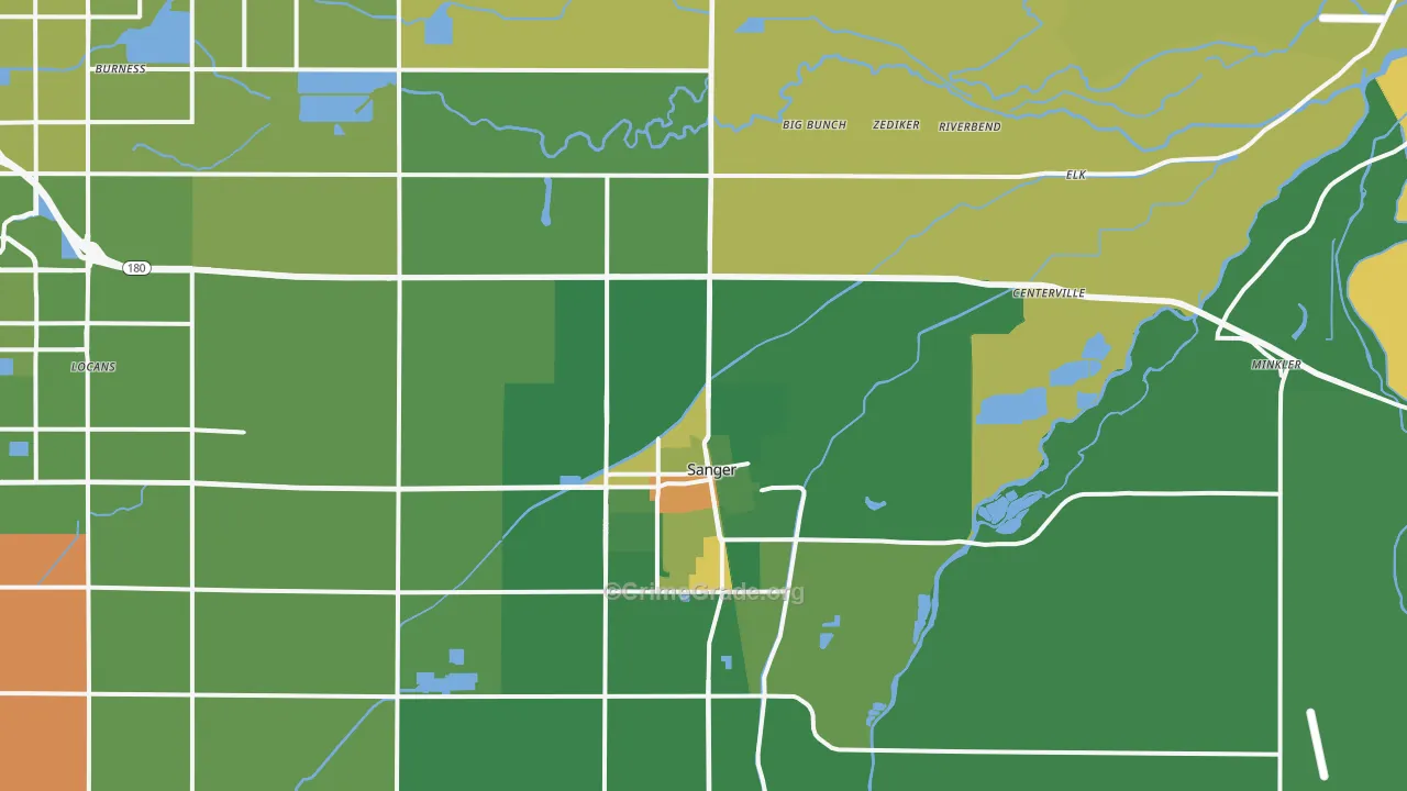 Sanger, CA Map of Drug-Related Crime Rates