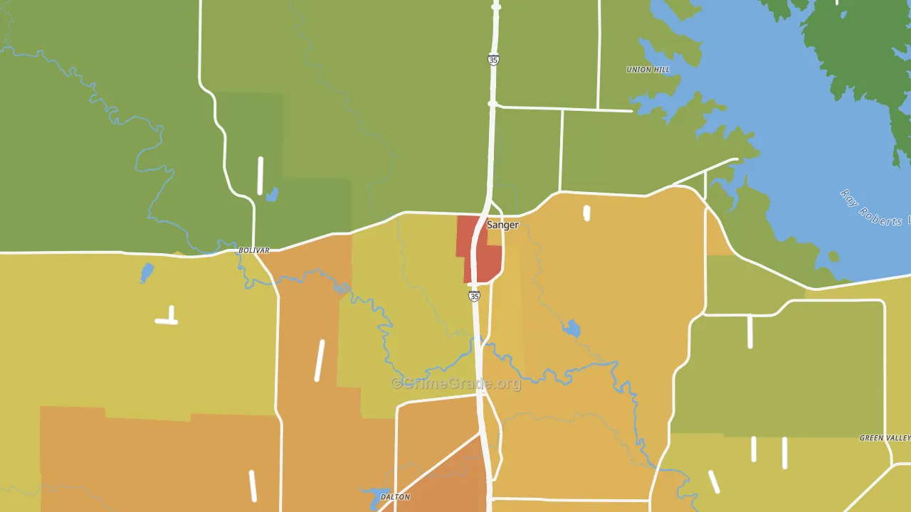 Sanger, TX Map of Drug-Related Crime Rates
