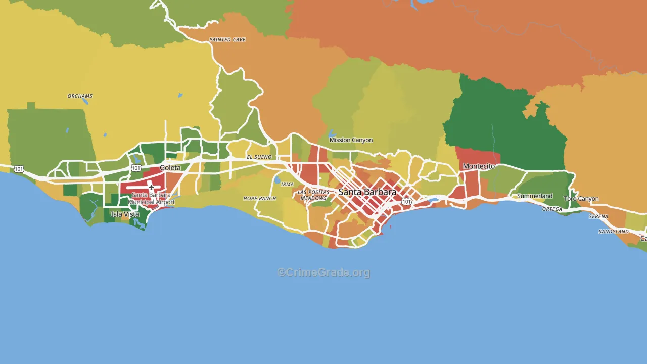 Santa Barbara, CA Map of Drug-Related Crime Rates