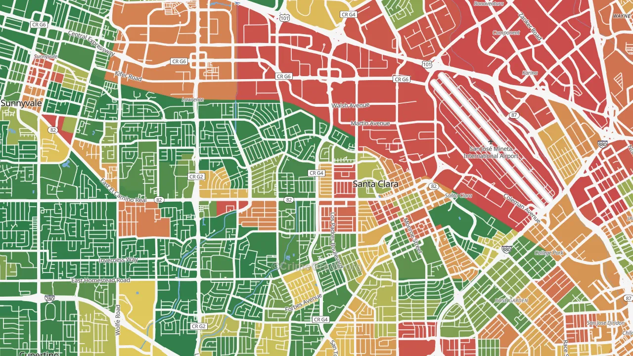 Santa Clara, CA Map of Drug-Related Crime Rates