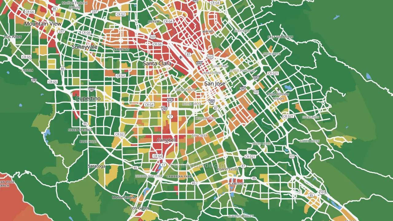Santa Clara County, CA Map of Drug-Related Crime Rates