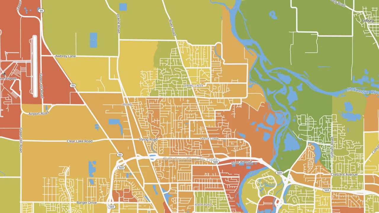 Santa Clara, Eugene, OR Map of Drug-Related Crime Rates