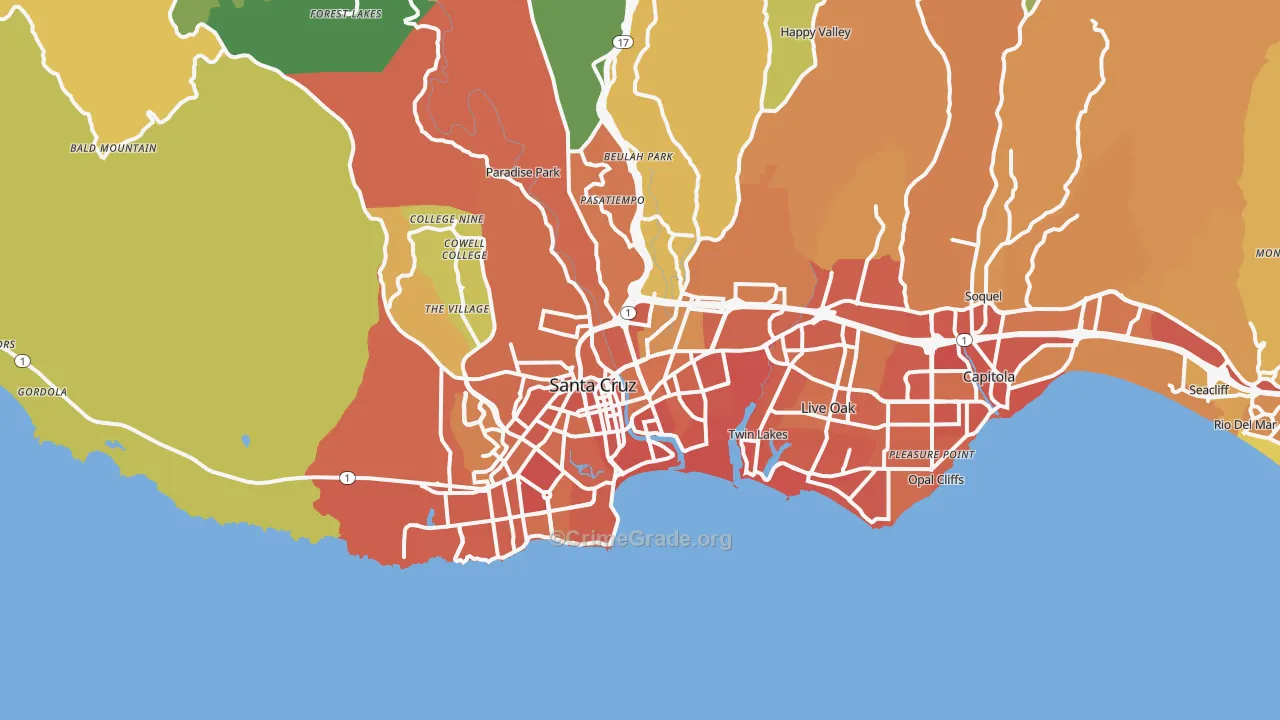 Santa Cruz, CA Map of Drug-Related Crime Rates
