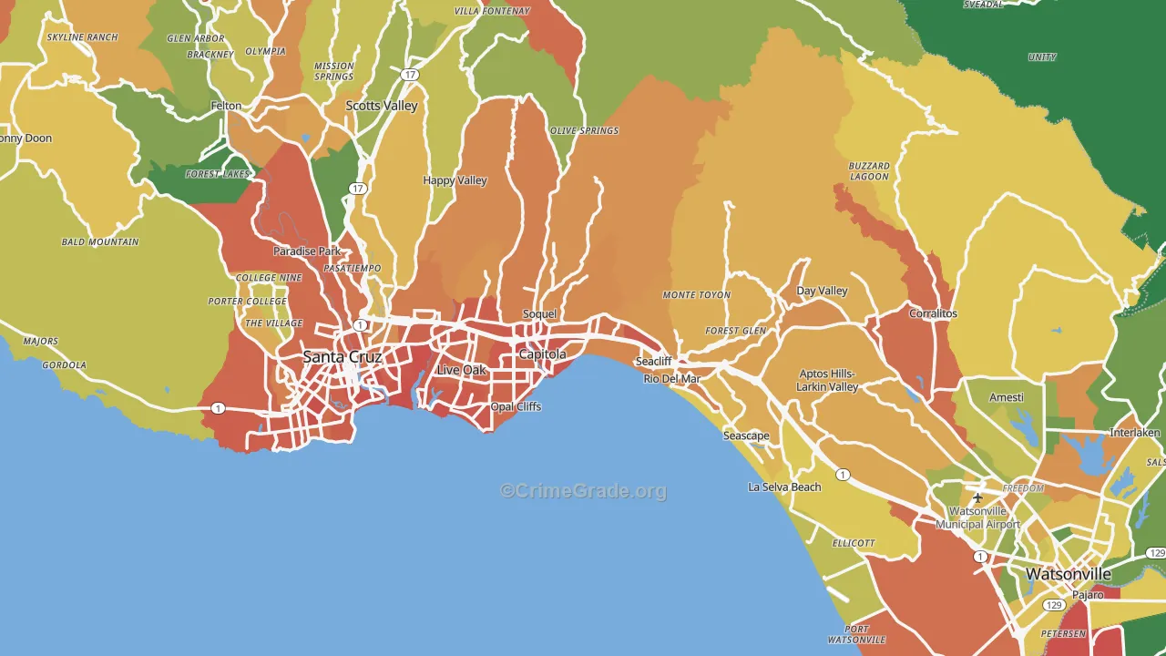 Santa Cruz County, CA Map of Drug-Related Crime Rates