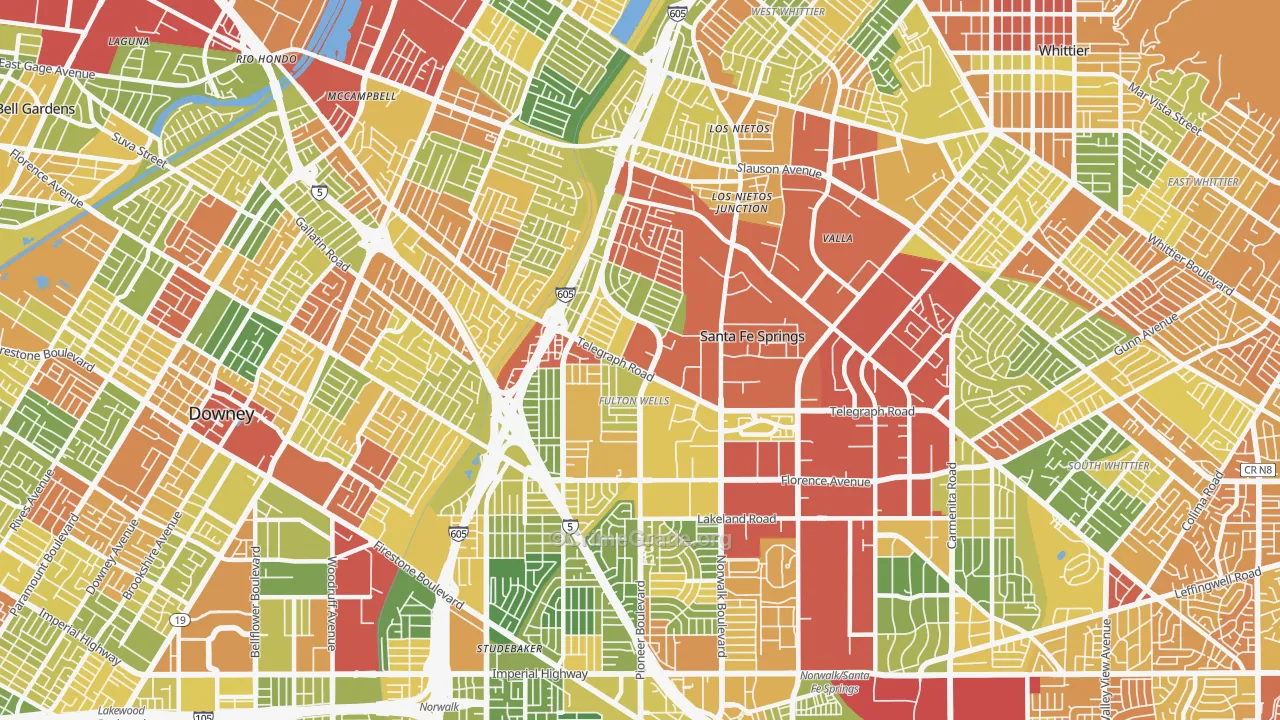 Santa Fe Springs, CA Map of Drug-Related Crime Rates