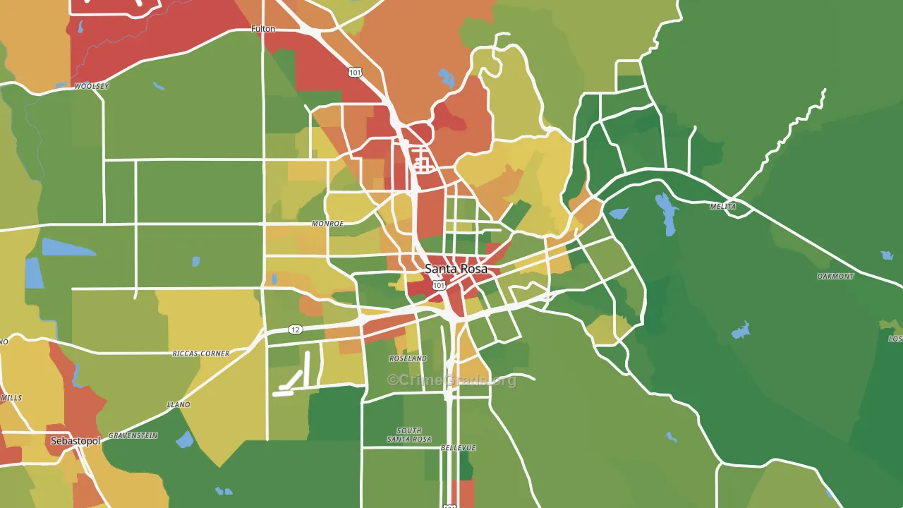 Santa Rosa, CA Map of Drug-Related Crime Rates