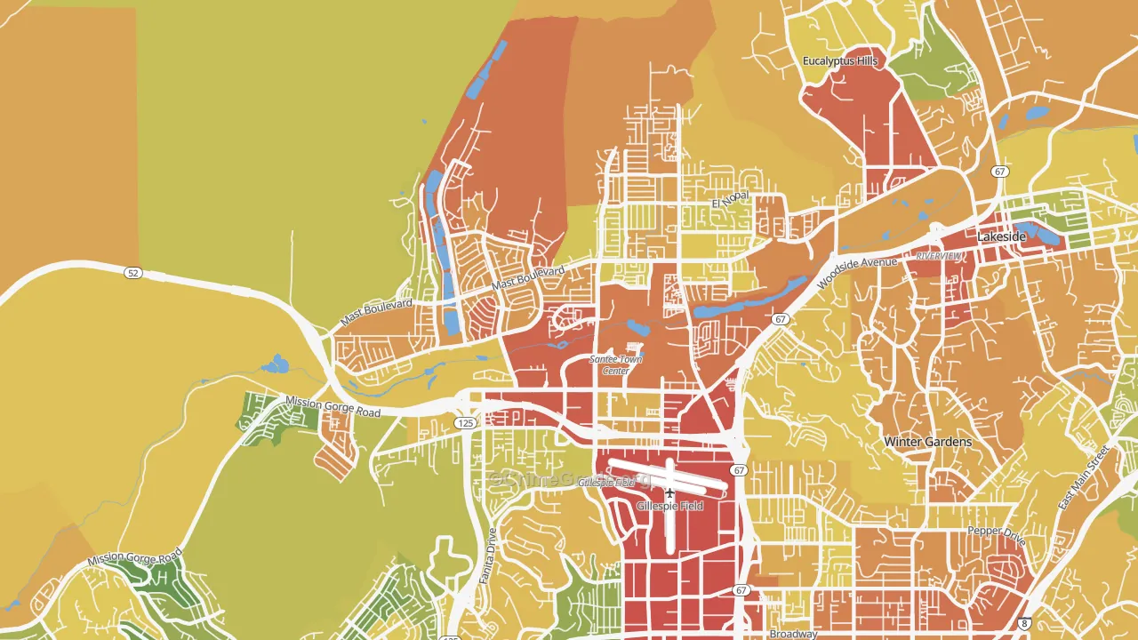 Santee, CA Map of Drug-Related Crime Rates