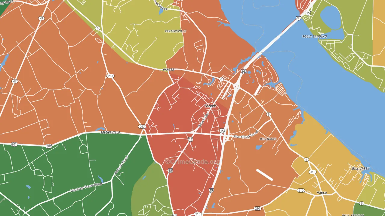 Santee, SC Map of Drug-Related Crime Rates