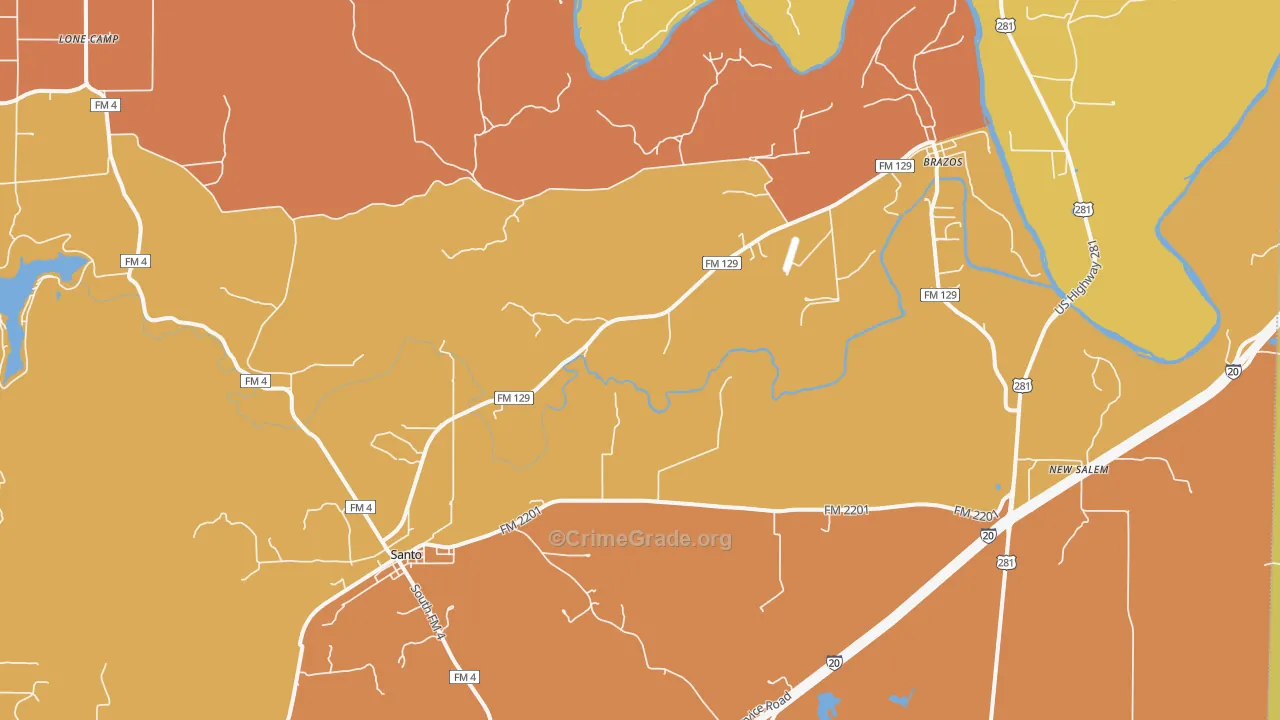 Santo, TX Map of Drug-Related Crime Rates