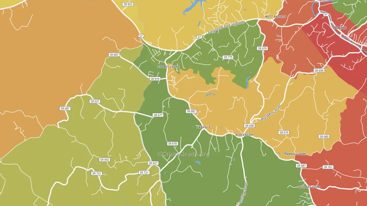 Sanville, VA Map of Drug-Related Crime Rates