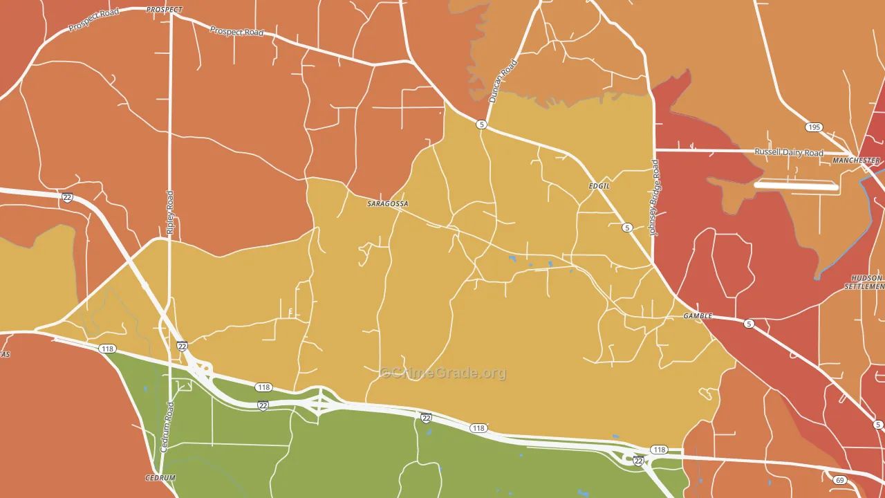 Saragossa, AL Map of Drug-Related Crime Rates