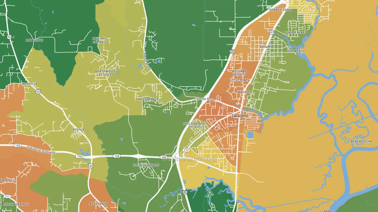 Saraland, AL Map of Drug-Related Crime Rates
