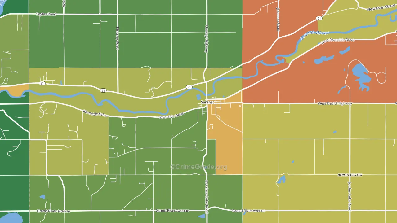 Saranac, MI Map of Drug-Related Crime Rates