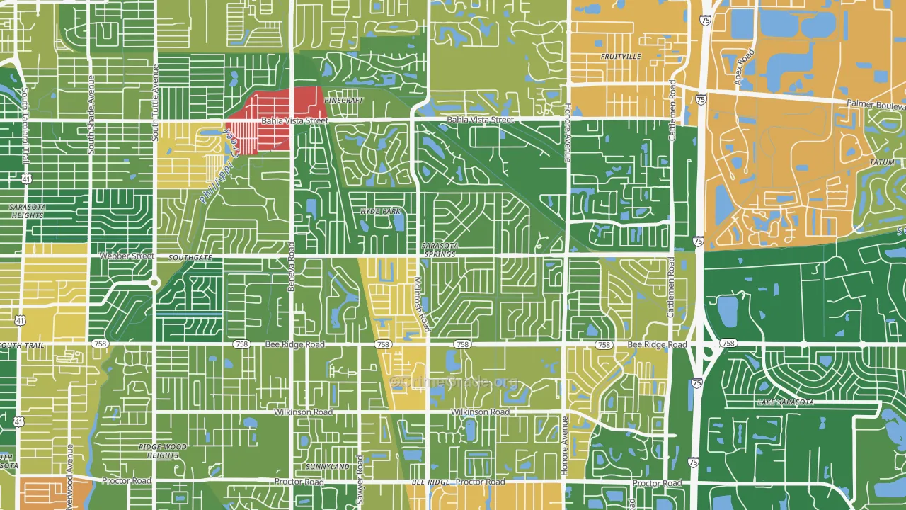 Sarasota Springs, FL Map of Drug-Related Crime Rates
