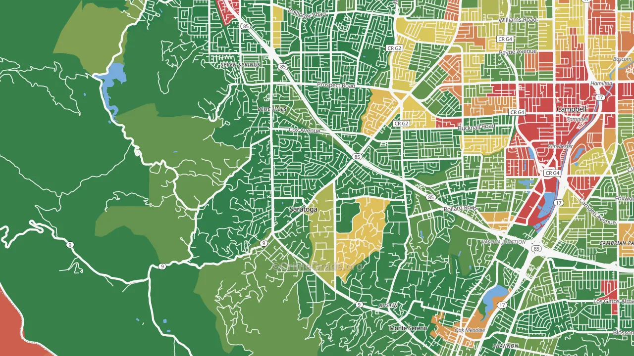 Saratoga, CA Map of Drug-Related Crime Rates