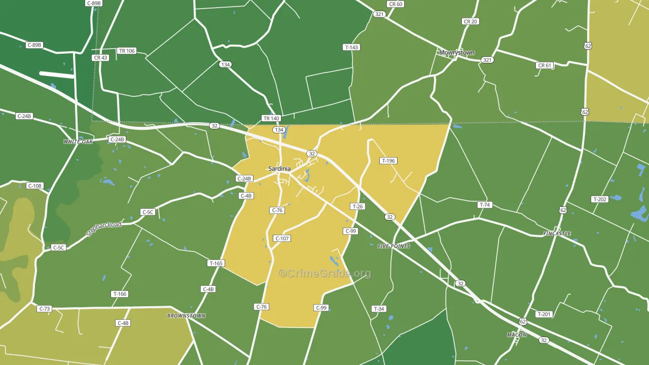 Sardinia, OH Map of Drug-Related Crime Rates
