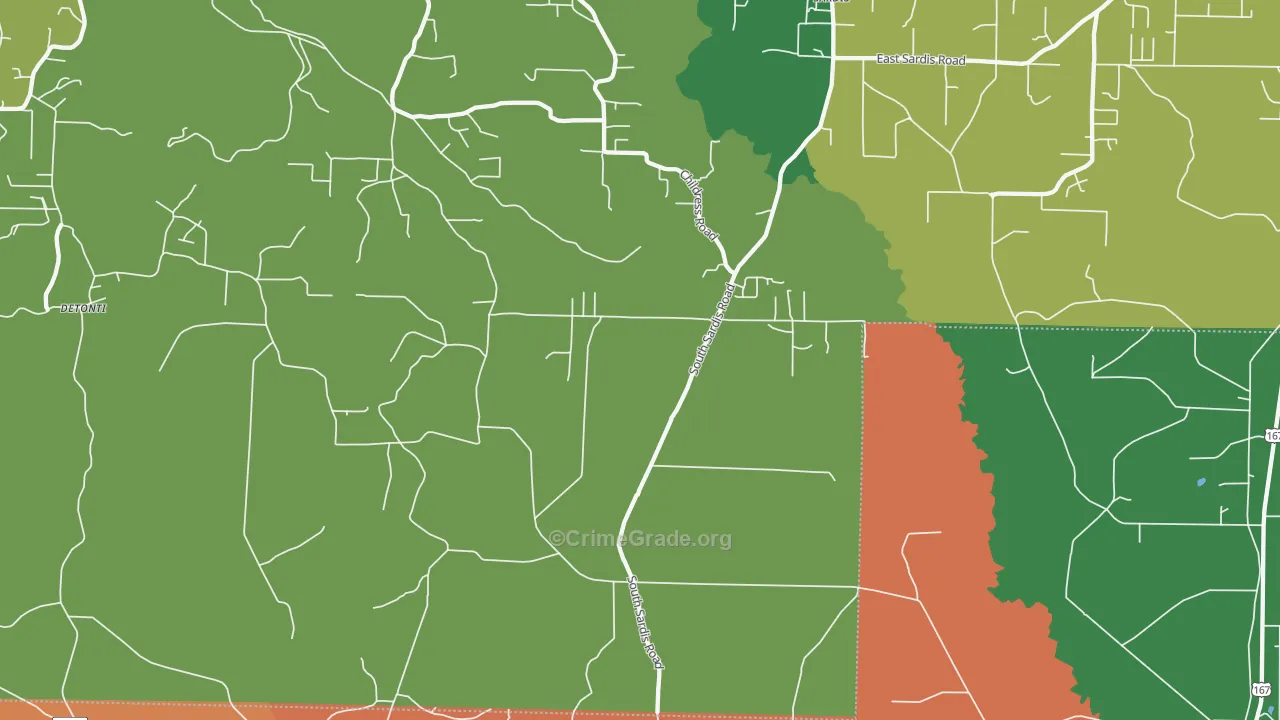 Sardis, AR Map of Drug-Related Crime Rates