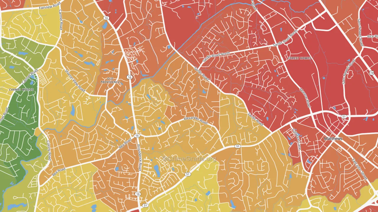 Sardis Forest, Charlotte, NC Map of Drug-Related Crime Rates