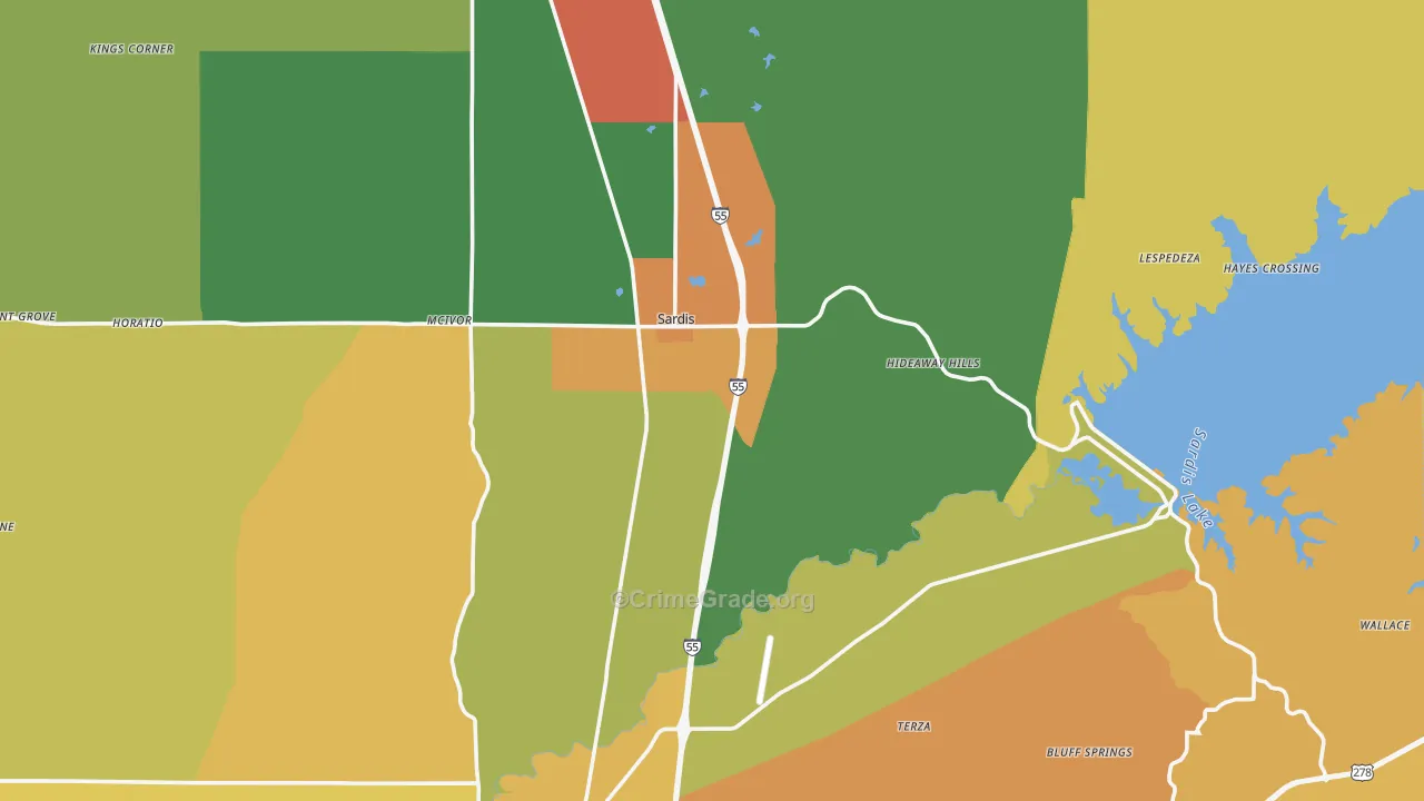 Sardis, MS Map of Drug-Related Crime Rates