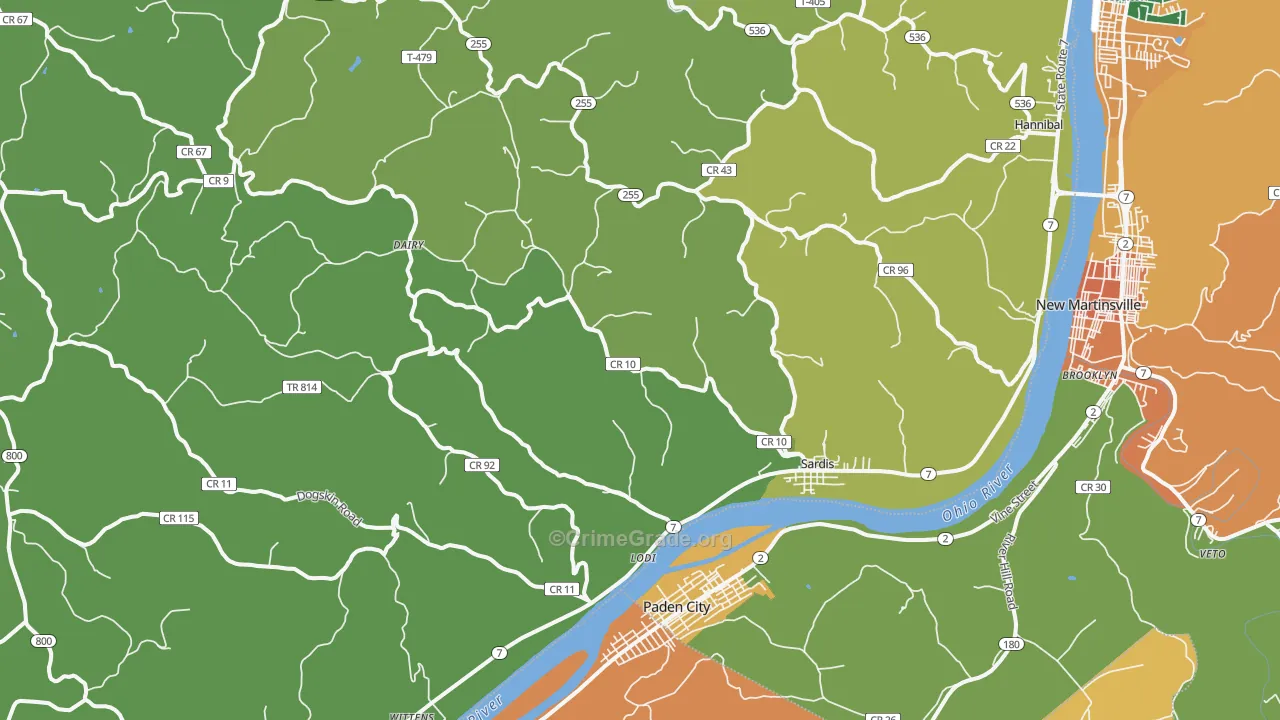 Sardis, OH Map of Drug-Related Crime Rates