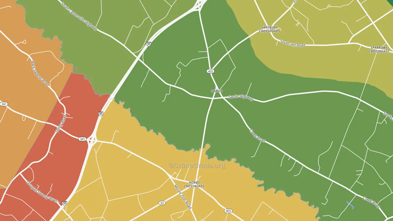 Sardis, SC Map of Drug-Related Crime Rates