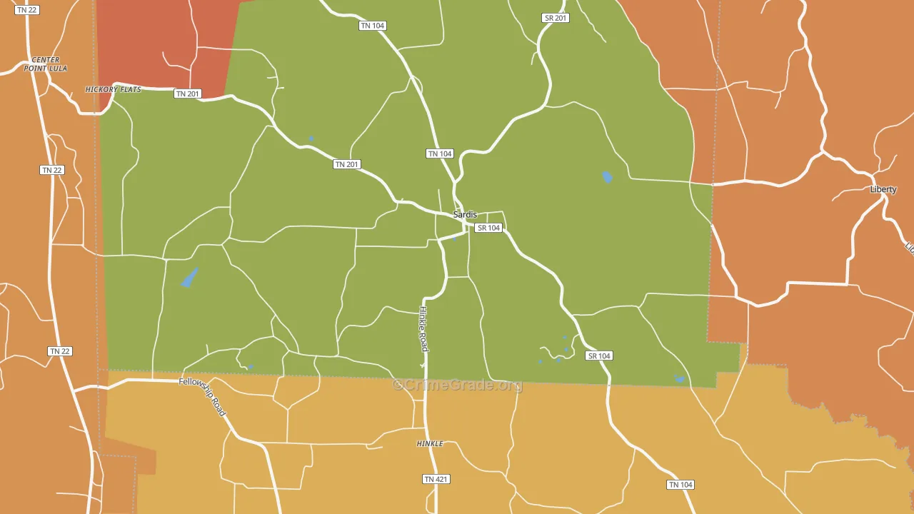 Sardis, TN Map of Drug-Related Crime Rates