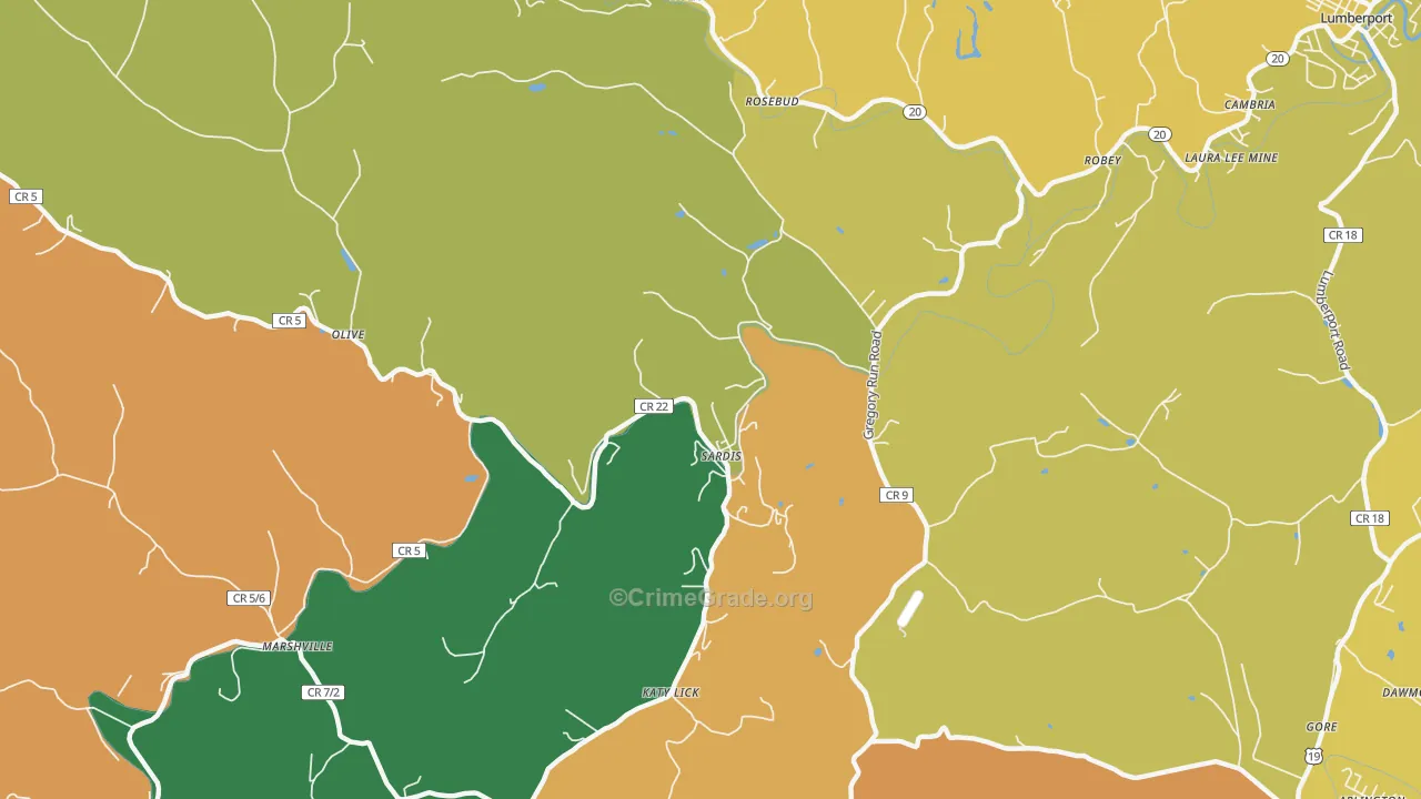 Sardis, WV Map of Drug-Related Crime Rates
