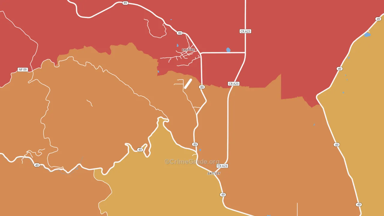 Sattley, CA Map of Drug-Related Crime Rates