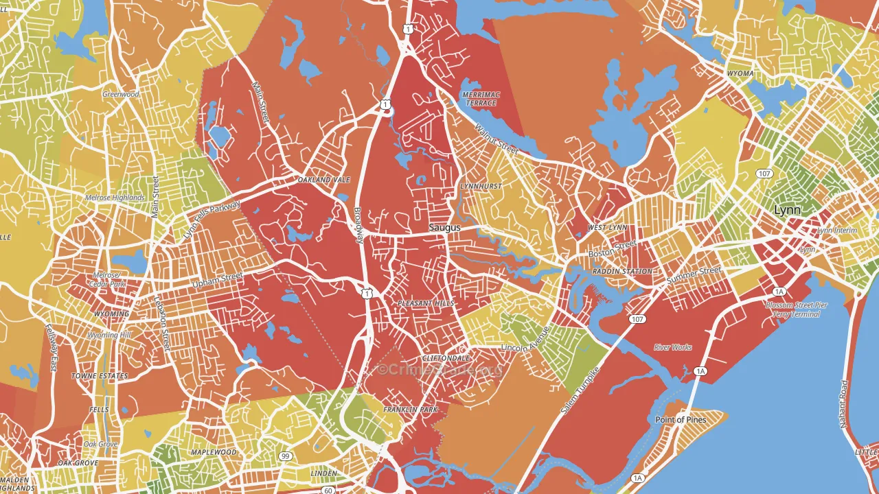 Saugus, MA Map of Drug-Related Crime Rates