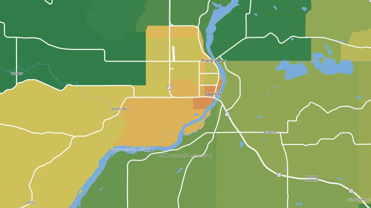 Sauk City, WI Map of Drug-Related Crime Rates
