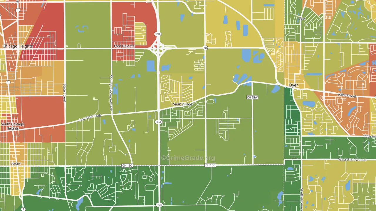 Sauk Village, IL Map of Drug-Related Crime Rates