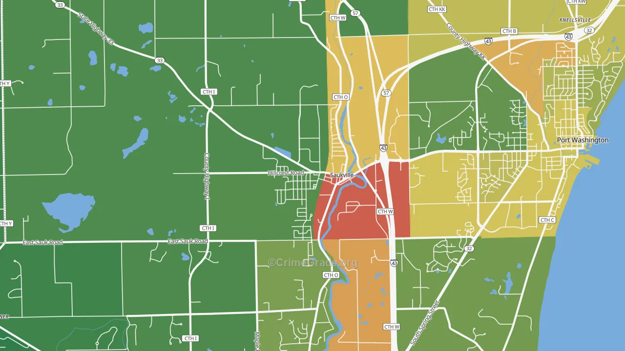 Saukville, WI Map of Drug-Related Crime Rates
