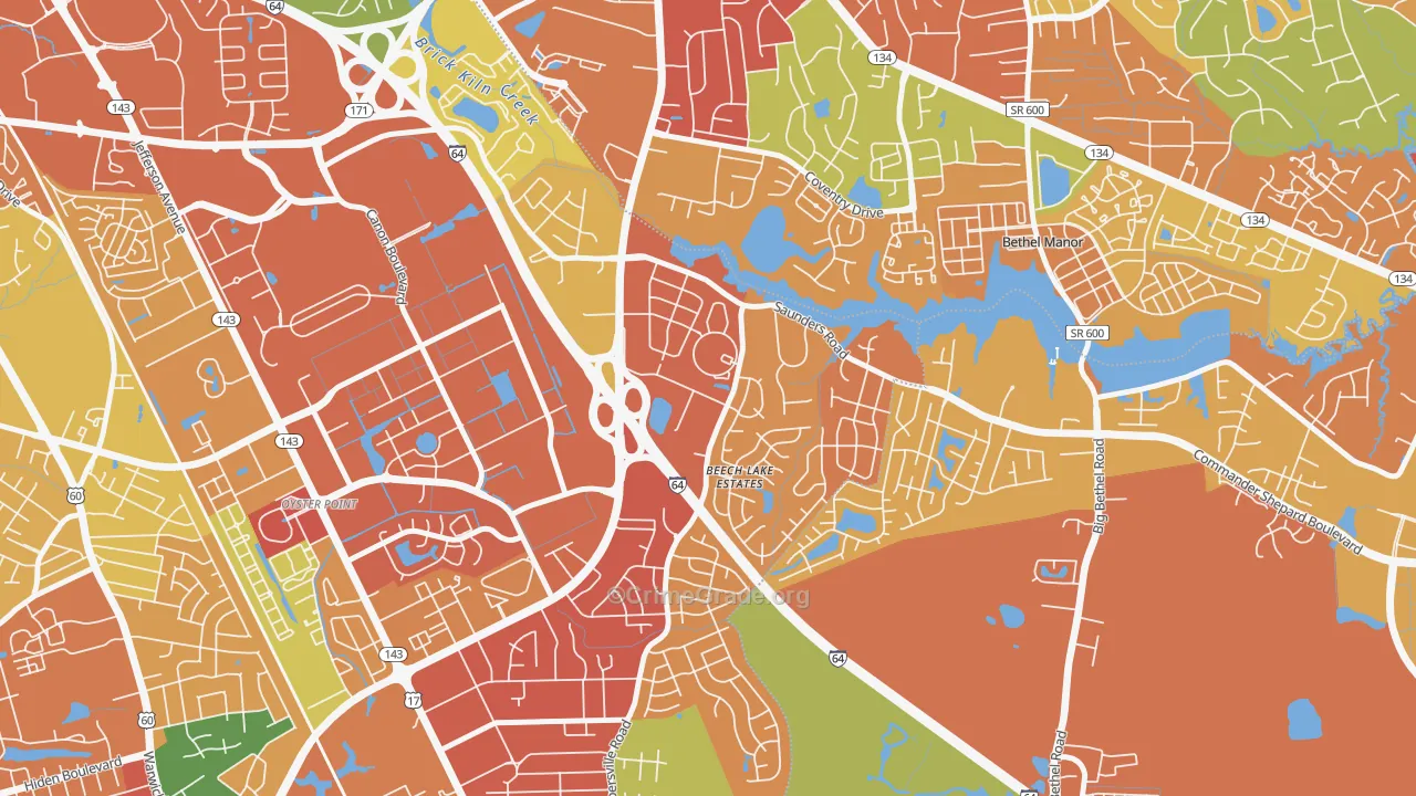 Saunders, Newport News, VA Map of Drug-Related Crime Rates