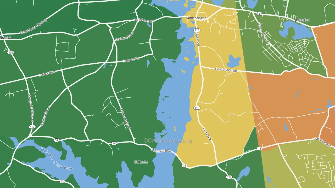 Saundersville, RI Map of Drug-Related Crime Rates