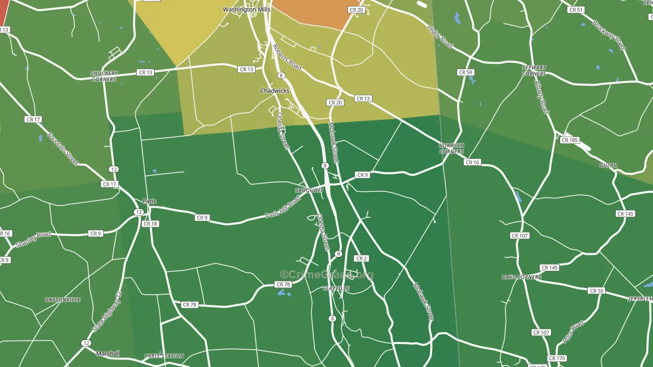 Sauquoit, NY Map of Drug-Related Crime Rates