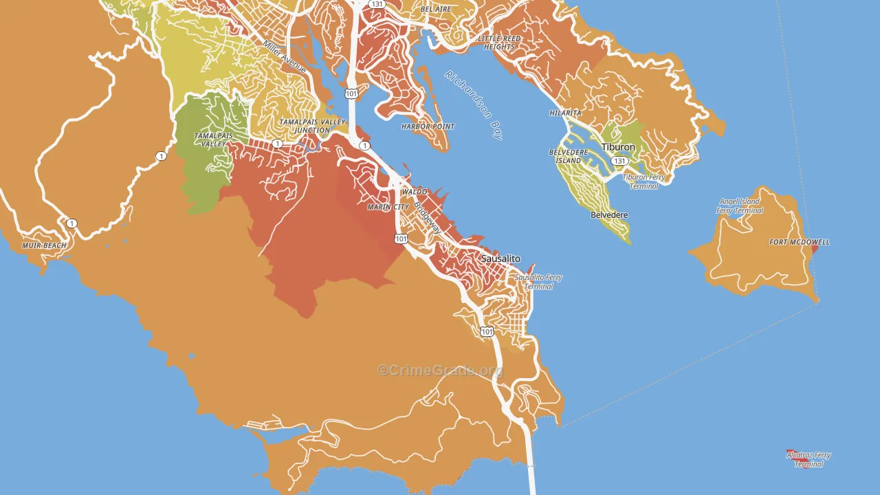 Sausalito, CA Map of Drug-Related Crime Rates