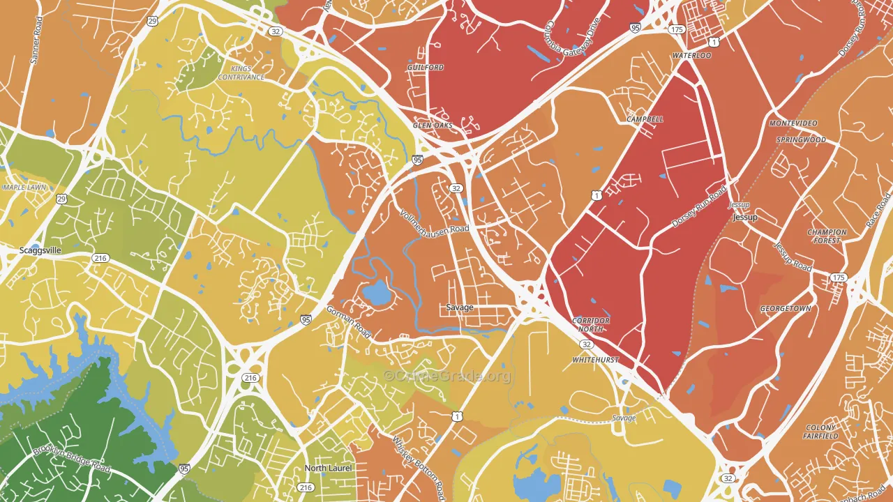 Savage-Guilford, Laurel, MD Map of Drug-Related Crime Rates