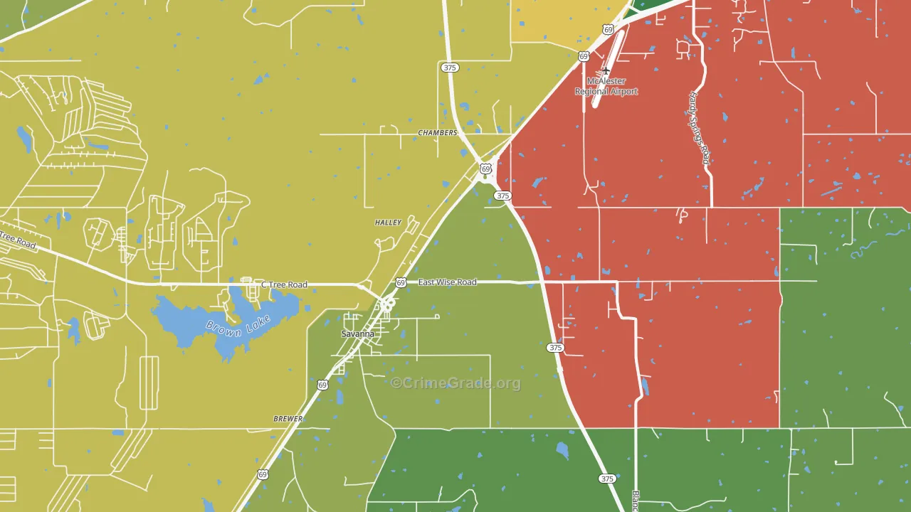 Savanna, OK Map of Drug-Related Crime Rates
