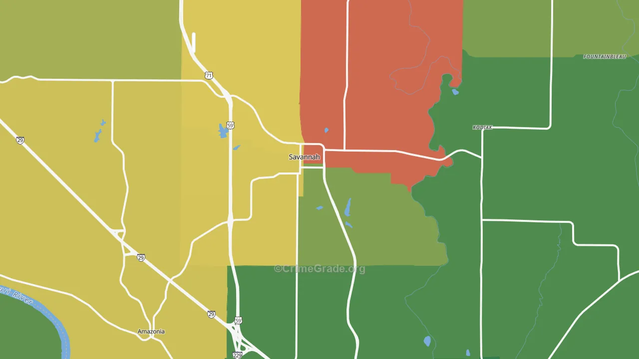 Savannah, MO Map of Drug-Related Crime Rates