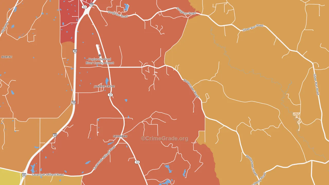 Savannah, MS Map of Drug-Related Crime Rates